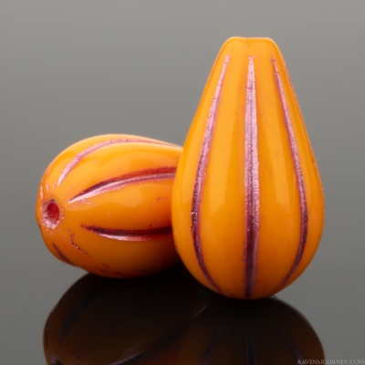 Melon Drop (13x8mm) Orange Opaque with Pink Wash