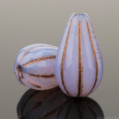 Melon Drop (13x8mm) Lilac Purple Opaline with Dark Bronze Finish