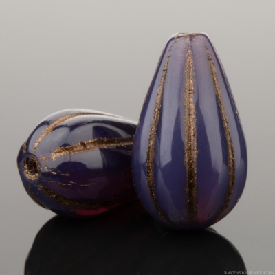 Melon Drop (13x8mm) Deep Purple Opaline with Dark Bronze Wash