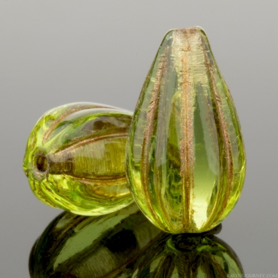 Melon Drop (13x8mm) Olivine Green Transparent with Dark Bronze Finish