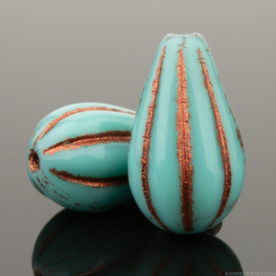Melon Drop (13x8mm) Turquoise Opaque with Copper Wash