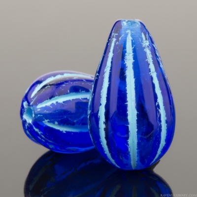 Melon Drop (13x8mm) Cobalt Blue Transparent with Turquoise Wash