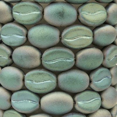 Coffee Bean (11x8mm) Metallic Icy Blue Green Satin