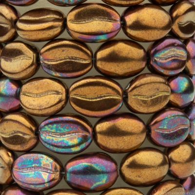 Coffee Bean (11x8mm) Metallic Dark Bronze with Aqua and Purple Patina