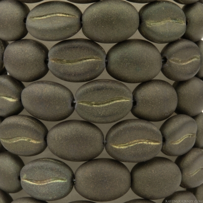 Coffee Bean (11x8mm) Dark Chocolate Brown Matte with Gold Accent