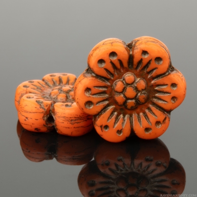 Wild Rose (14mm) Orange Opaque with with Dark Bronze Wash