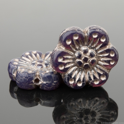 Wild Rose (14mm) Deep Purple Opaline with Platinum Wash