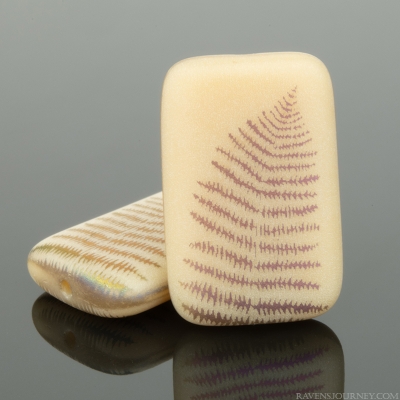 Rectangle (19x12mm) Ivory Opaque Matte with Laser Etched Rainbow Finish Fern Design
