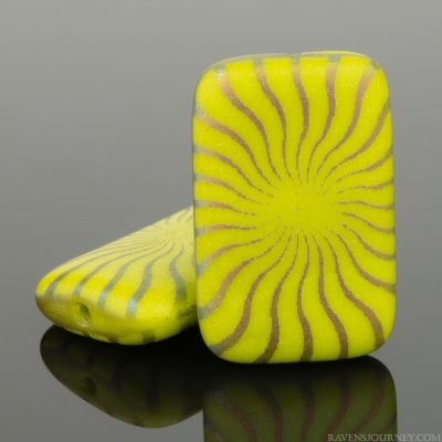Rectangle (19x12mm) Gaspeite Green with Rainbow Finish and Laser Etched Sun Design
