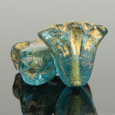 Lily (9x10mm) Aqua Blue with Gold Wash