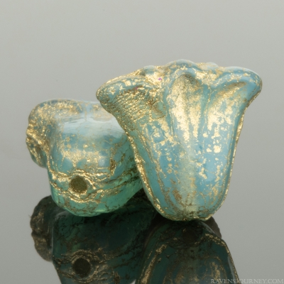 Lily (9x10mm) Blue Opaline with Gold Wash