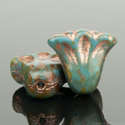 Lily (9x10mm) Teal Turquoise Blue Opaque with Picasso and Copper Wash