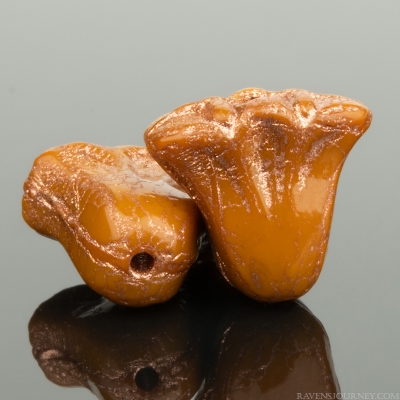 Lily (9x10mm) Ochre Yellow Opaque with Copper Wash