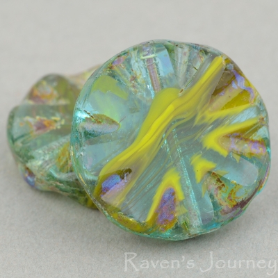 Large Flower Coin (18mm) Gaspeite Aqua Mix Opaque Transparent with Picasso-osx
