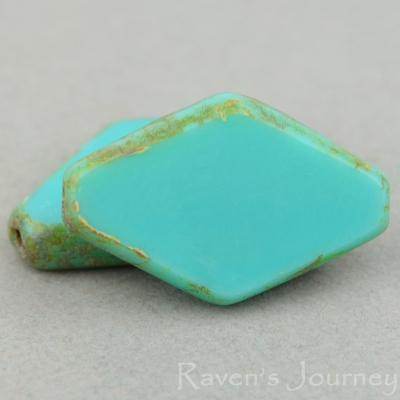 Diamond (20x12mm) Turquoise Opaque with Picasso