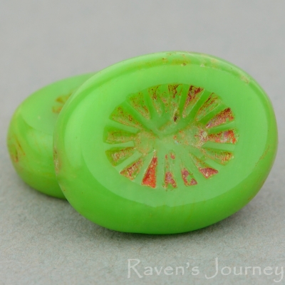Oval with Starburst (14x11mm) Green Opaque with Picasso-osx
