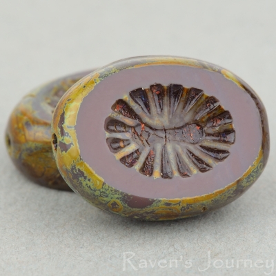 Oval with Starburst (14x11mm) Maroon Opaque with Picasso