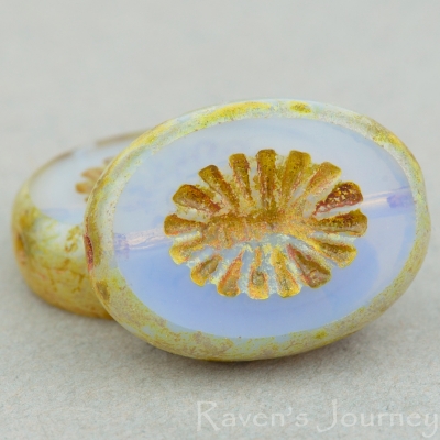 Oval with Starburst (14x11mm) Bluish Gray Opaline with Picasso