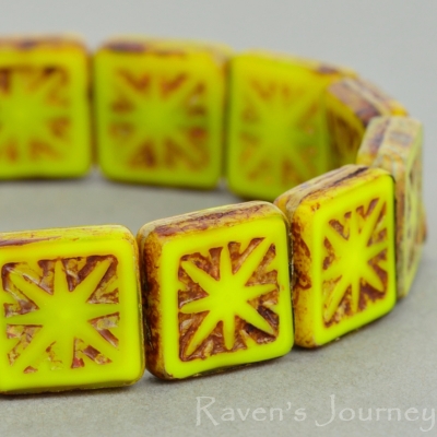 Square with Star (11mm) Yellow Opaque with Picasso