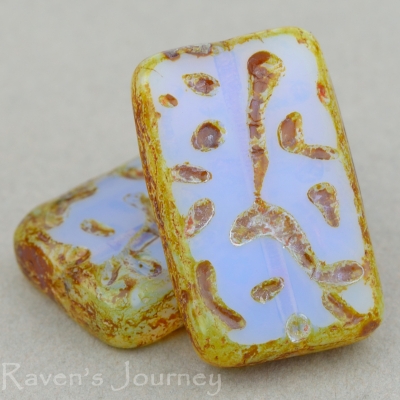 Groovy Rectangle (19x12mm) Light Sapphire Opaline with Picasso-osx