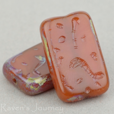 Groovy Rectangle (19x12mm) Carnelian Opaline with Picasso-osx