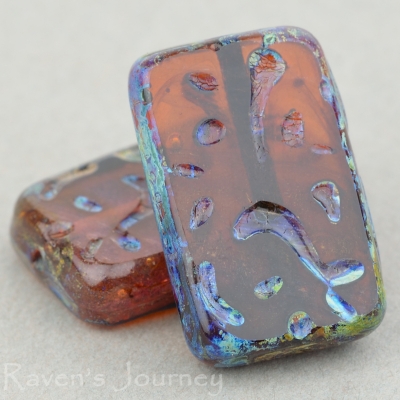 Groovy Rectangle (19x12mm) Amber Pink Mix Transparent with Picasso