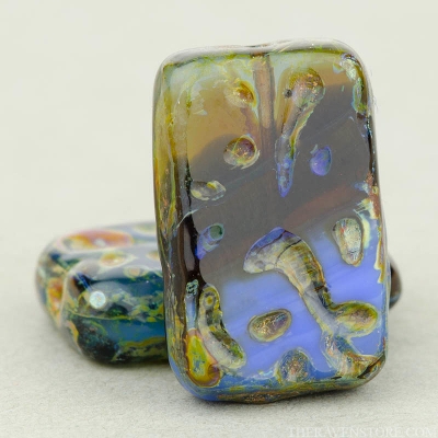 Groovy Rectangle (19x12mm) Dark Blue Amber Mix Opaque Transparent with Picasso-osx