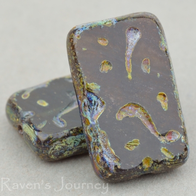 Groovy Rectangle (19x12mm) Moss Green Mix Transparent with Picasso