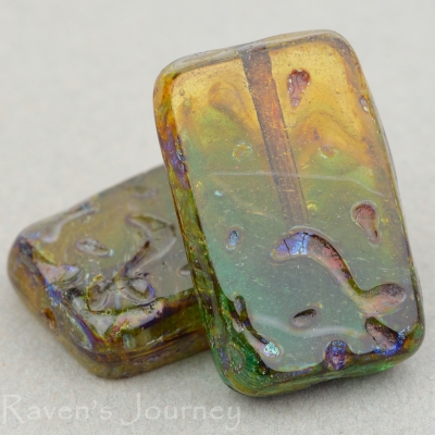 Groovy Rectangle (19x12mm) Green Amber Mix Transparent with Picasso