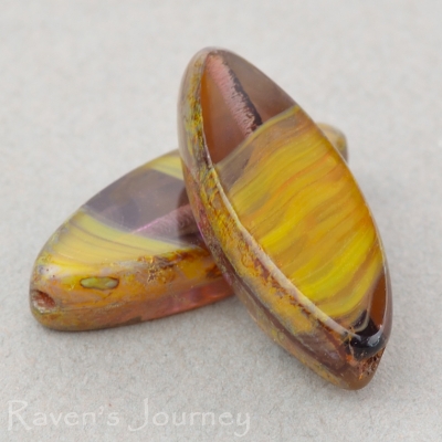 Pointed Oval (17x8mm) Fuchsia Yellow Mix Transparent Silk with Picasso-osx