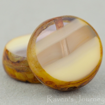 Flat Coin (10mm) Ivory Light Purple Mix Opaque Transparent with Picasso-osx