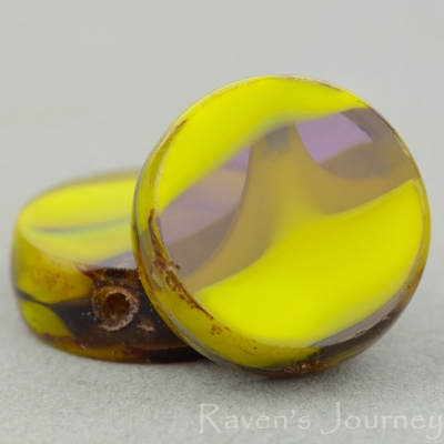 Flat Coin (10mm) Gaspeite Purple Mix Opaque Transparent with Picasso