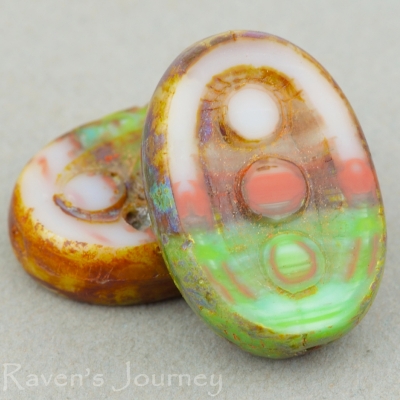 Pea In A Pod Oval (18x12mm) Green Pink Red Mix Opaque with Picasso