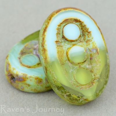 Pea In A Pod Oval (18x12mm) Olivine Baby Blue Opaque Transparent with Picasso-osx
