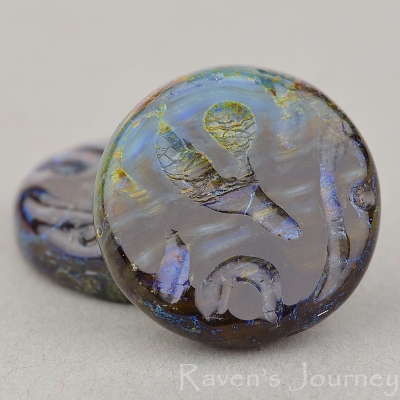 Groovy Coin (20mm) Cobalt Emerald Mix Opaque with Picasso