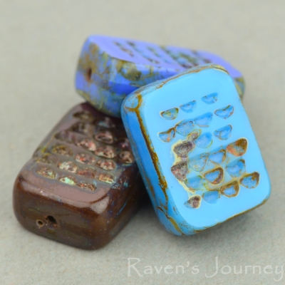 Rectangle with Dots (13x9mm) Mixed Beads Red and Blue Opaque with Picasso