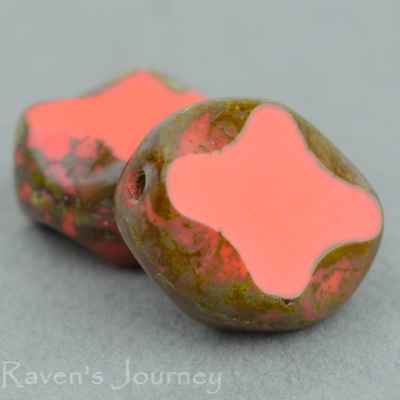 Oval with Cross (10x8mm) Orange Opaque with Picasso