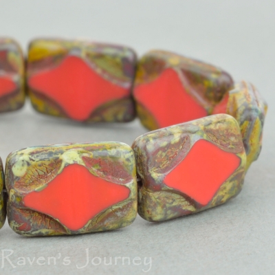Rectangle with Diamond (12x8mm) Red Opaque with Picasso-osx