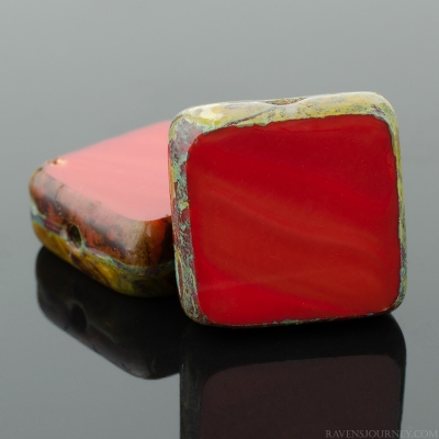 Square (11mm) Red Opaque with Picasso-osx