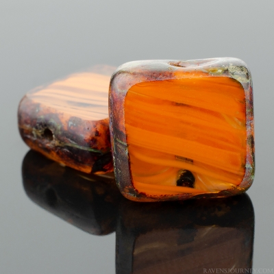 Square (11mm) Mustard Brown Crystal Mix Opaline Opaque with Picasso