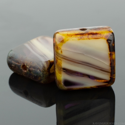 Square (11mm) Ivory Purple Mix Opaque Transparent with Picasso