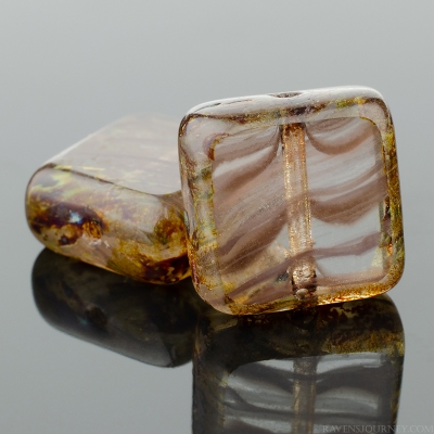 Square (11mm) Maroon Brown Crystal Mix Opaque Transparent with Picasso-osx