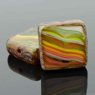 Square (11mm) Green Brown Crystal Mix Opaque Transparent with Picasso