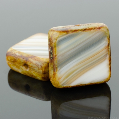 Square (11mm) Grey White Beige Mix Opaque with Picasso