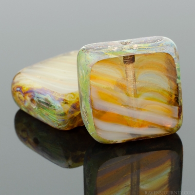 Square (11mm) Amber White Mix Opaque Transparent with Picasso