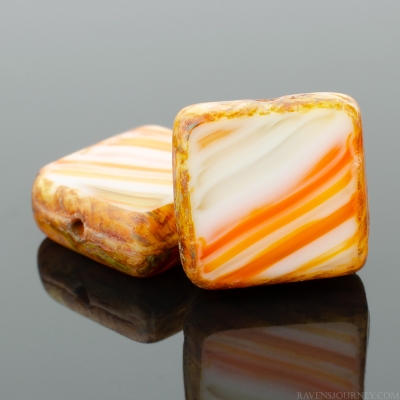 Square (11mm) Orange Ivory and  Olivine Striped Mix Opaque with Picasso-osx