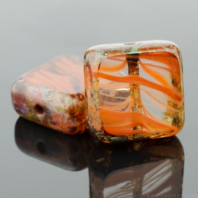 Square (11mm) Rust Brown Crystal Mix Opaque Transparent with Picasso-osx