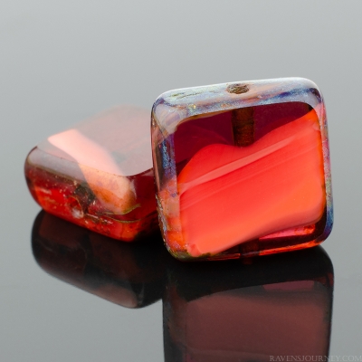 Square (11mm) Orange Fuchsia Mix Opaque Transparent with Picasso