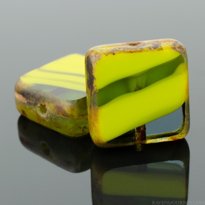 Square (11mm) Gaspeite Olivine Mix Opaque Transparent with Picasso-osx