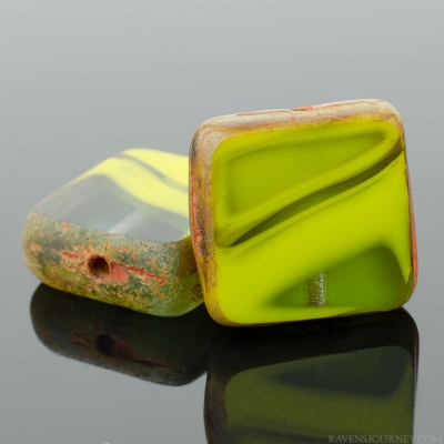 Square (11mm) Gaspeite Olivine Mix Opaque Transparent with Picasso 2-osx